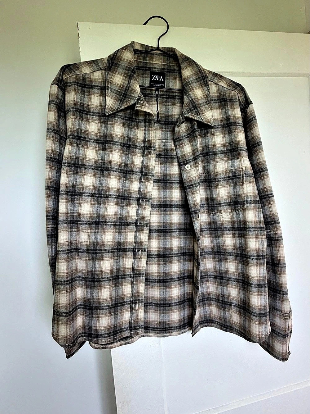 ZARA Plaid Button Down Shirt in Brown & Gray Like New